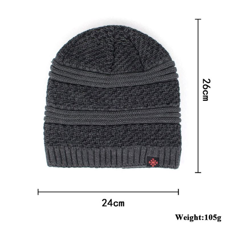 Heren Effen Gebreide Skullies Beanie Cap Plus Fluwelen Warme Outdoor Casual Hoeden