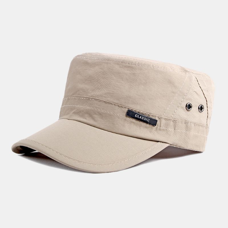 Heren Effen Kleur Dunne Ademende Platte Hoge Hoed Outdoor Casual Zonnescherm Cadet Leger Caps Militaire Caps