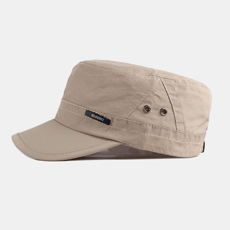 Heren Effen Kleur Dunne Ademende Platte Hoge Hoed Outdoor Casual Zonnescherm Cadet Leger Caps Militaire Caps