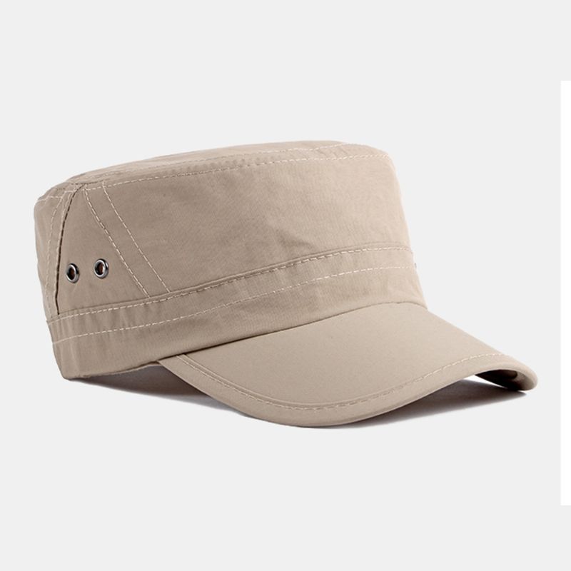 Heren Effen Kleur Dunne Ademende Platte Hoge Hoed Outdoor Casual Zonnescherm Cadet Leger Caps Militaire Caps