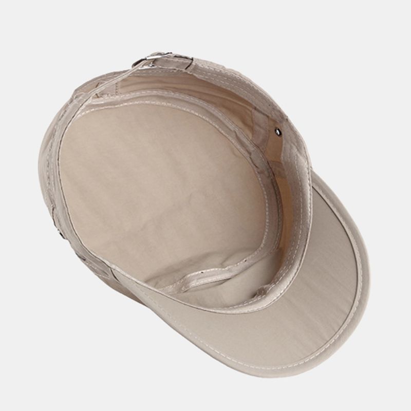 Heren Effen Kleur Dunne Ademende Platte Hoge Hoed Outdoor Casual Zonnescherm Cadet Leger Caps Militaire Caps