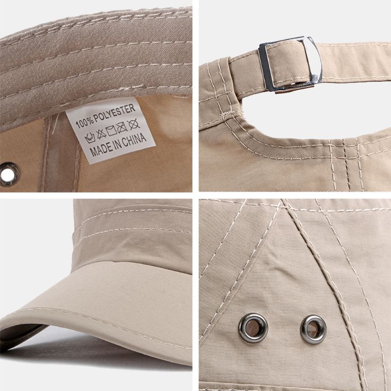 Heren Effen Kleur Dunne Ademende Platte Hoge Hoed Outdoor Casual Zonnescherm Cadet Leger Caps Militaire Caps