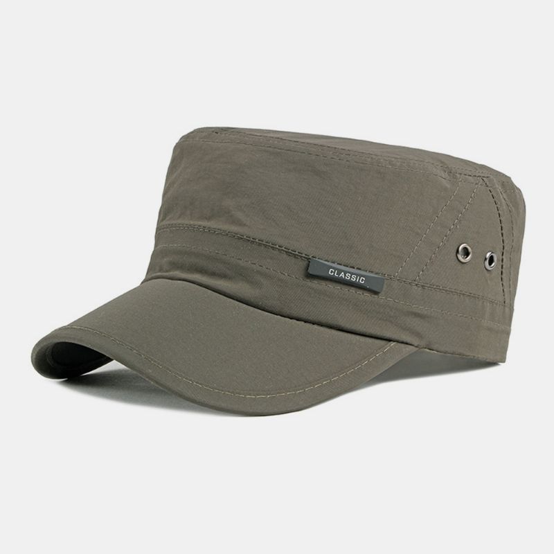 Heren Effen Kleur Dunne Ademende Platte Hoge Hoed Outdoor Casual Zonnescherm Cadet Leger Caps Militaire Caps