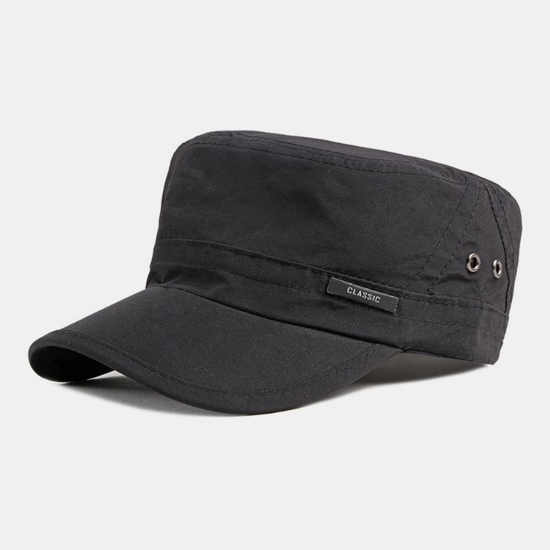 Heren Effen Kleur Dunne Ademende Platte Hoge Hoed Outdoor Casual Zonnescherm Cadet Leger Caps Militaire Caps