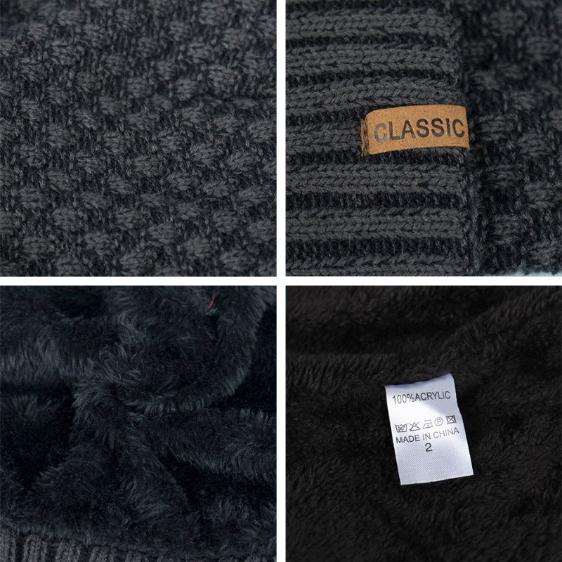 Heren Effen Kleur Geometrische Jacquard Gebreide Muts Casual Acryl Plus Fluwelen Warme Brimless Beanie Muts