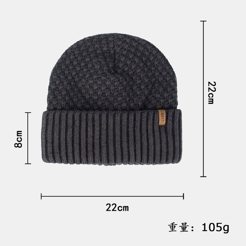 Heren Effen Kleur Geometrische Jacquard Gebreide Muts Casual Acryl Plus Fluwelen Warme Brimless Beanie Muts