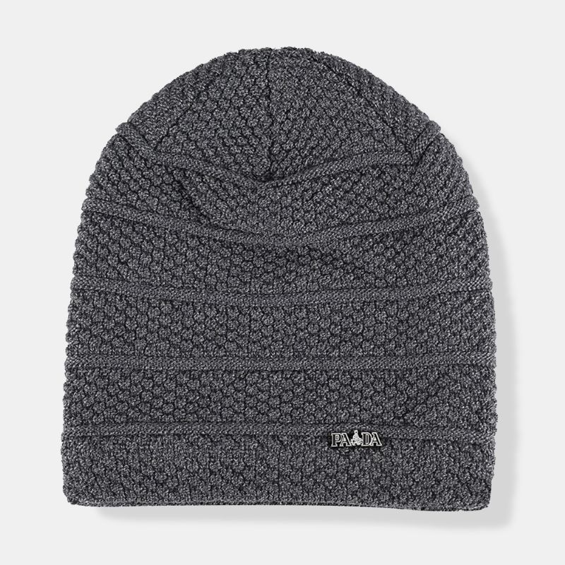 Heren Effen Kleur Gestreepte Gebreide Muts Plus Fluwelen Dikker Outdoor Warmte Brimless Beanie Hat