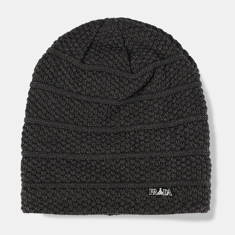 Heren Effen Kleur Gestreepte Gebreide Muts Plus Fluwelen Dikker Outdoor Warmte Brimless Beanie Hat