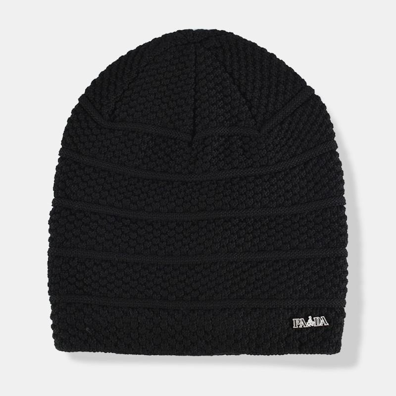 Heren Effen Kleur Gestreepte Gebreide Muts Plus Fluwelen Dikker Outdoor Warmte Brimless Beanie Hat