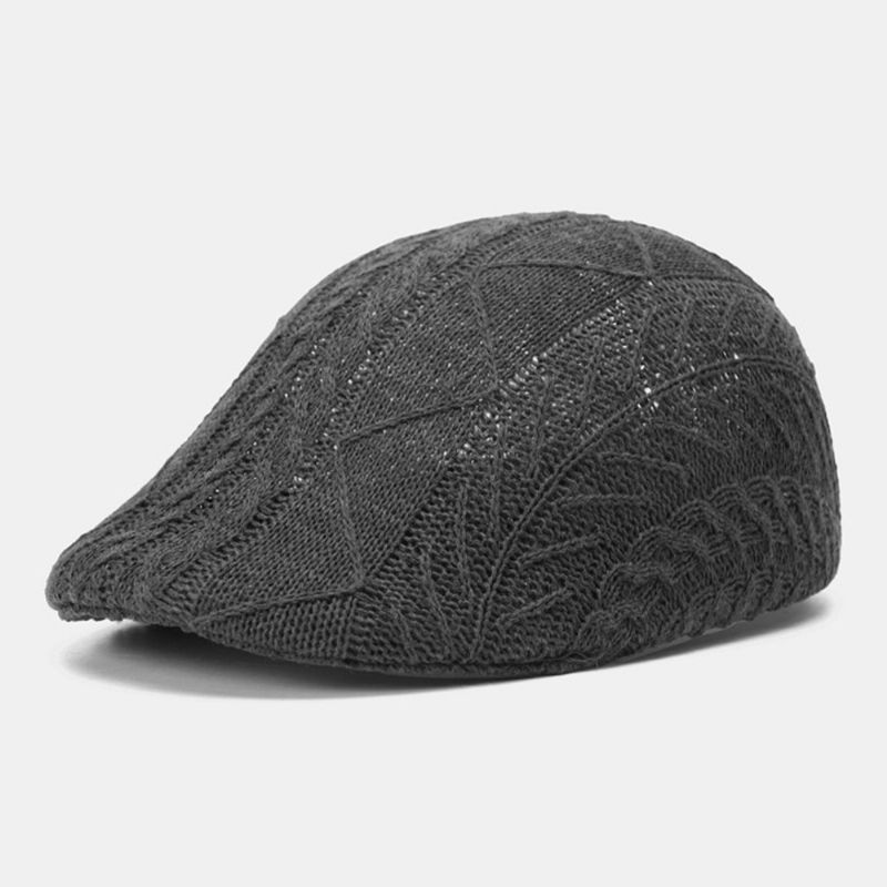 Heren Gebreide Effen Kleur Verkeerd Uitgelijnde Strepen Twist Patroon Jacquard Casual Warmte Baret Platte Cap