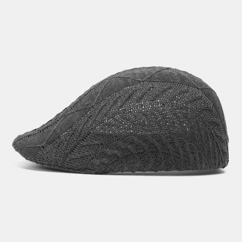 Heren Gebreide Effen Kleur Verkeerd Uitgelijnde Strepen Twist Patroon Jacquard Casual Warmte Baret Platte Cap