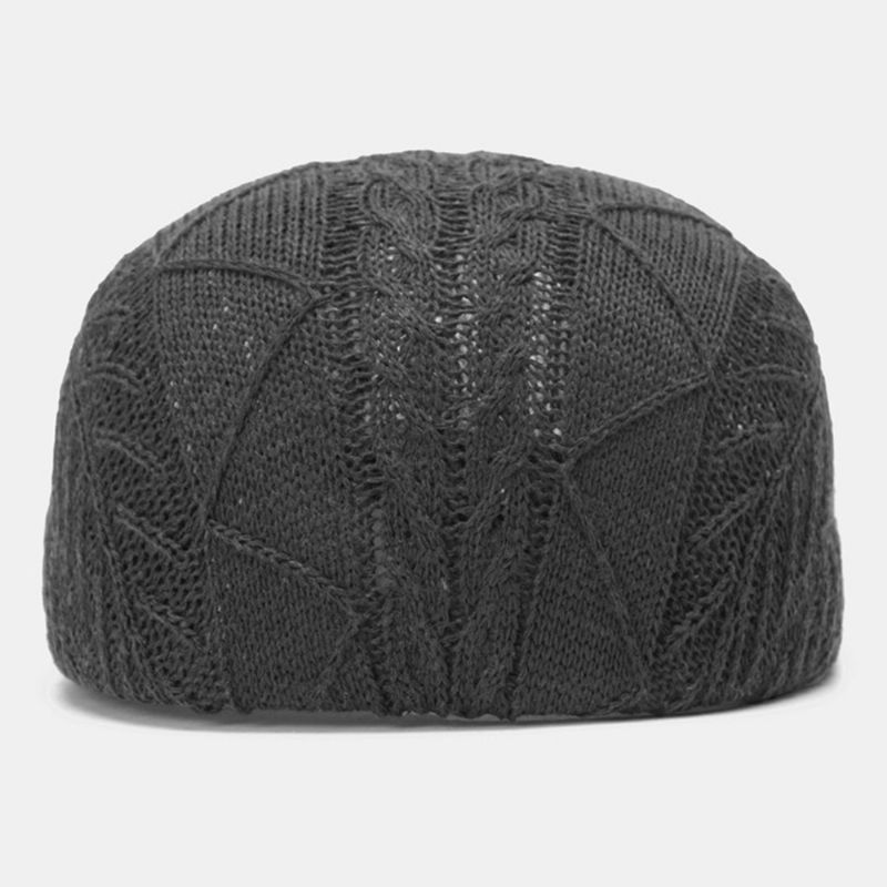 Heren Gebreide Effen Kleur Verkeerd Uitgelijnde Strepen Twist Patroon Jacquard Casual Warmte Baret Platte Cap