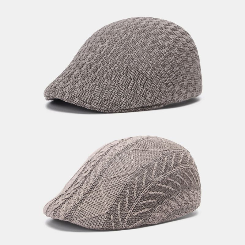 Heren Gebreide Effen Kleur Verkeerd Uitgelijnde Strepen Twist Patroon Jacquard Casual Warmte Baret Platte Cap