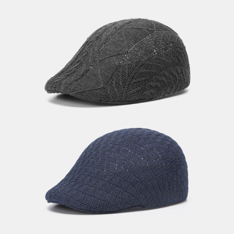 Heren Gebreide Effen Kleur Verkeerd Uitgelijnde Strepen Twist Patroon Jacquard Casual Warmte Baret Platte Cap