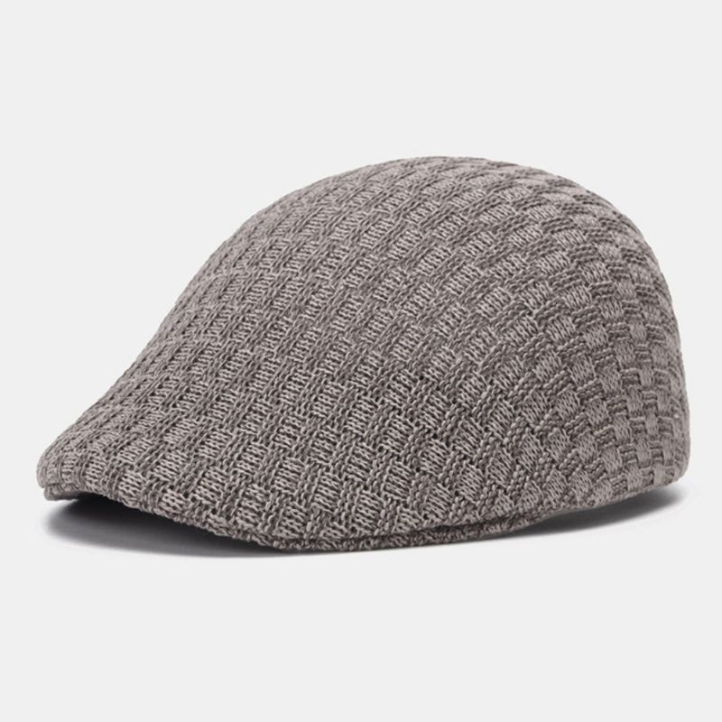 Heren Gebreide Effen Kleur Verkeerd Uitgelijnde Strepen Twist Patroon Jacquard Casual Warmte Baret Platte Cap