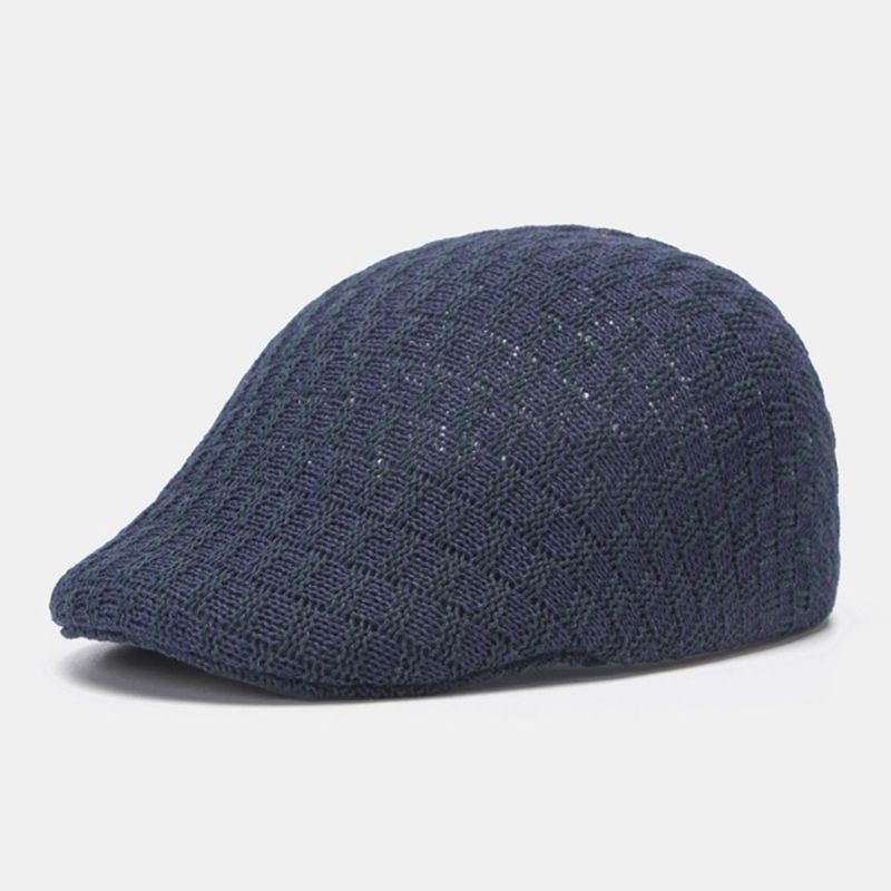 Heren Gebreide Effen Kleur Verkeerd Uitgelijnde Strepen Twist Patroon Jacquard Casual Warmte Baret Platte Cap