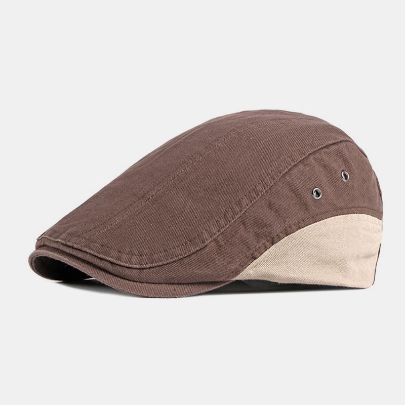 Heren Katoen Patchwork Kleur Britse Stijl Outdoor Casual All-match Zonneklep Forward Hat Baret Hoed