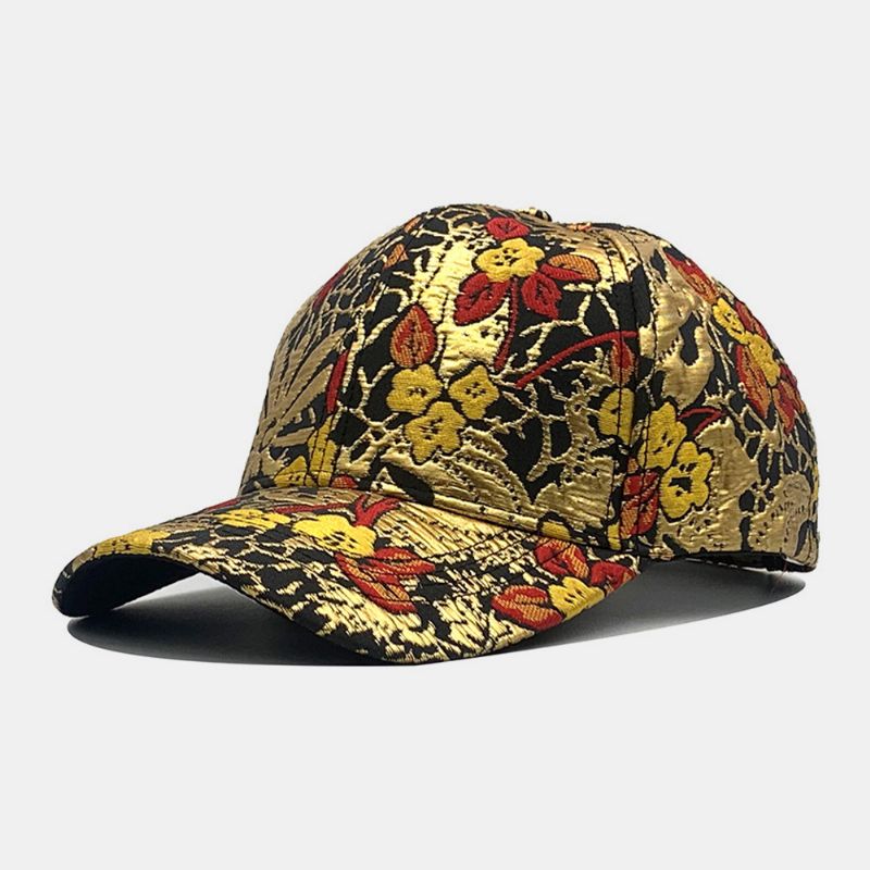 Heren Katoenen Bloemen Overlay Patroon Kleurrijke Casual Gouden Lijn Zonnescherm Baseball Hoed