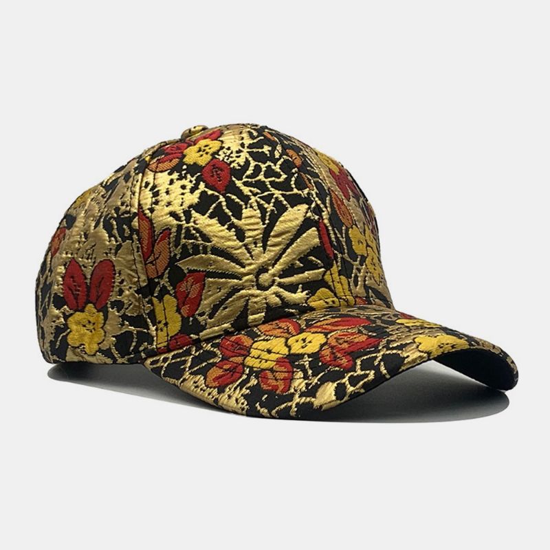 Heren Katoenen Bloemen Overlay Patroon Kleurrijke Casual Gouden Lijn Zonnescherm Baseball Hoed