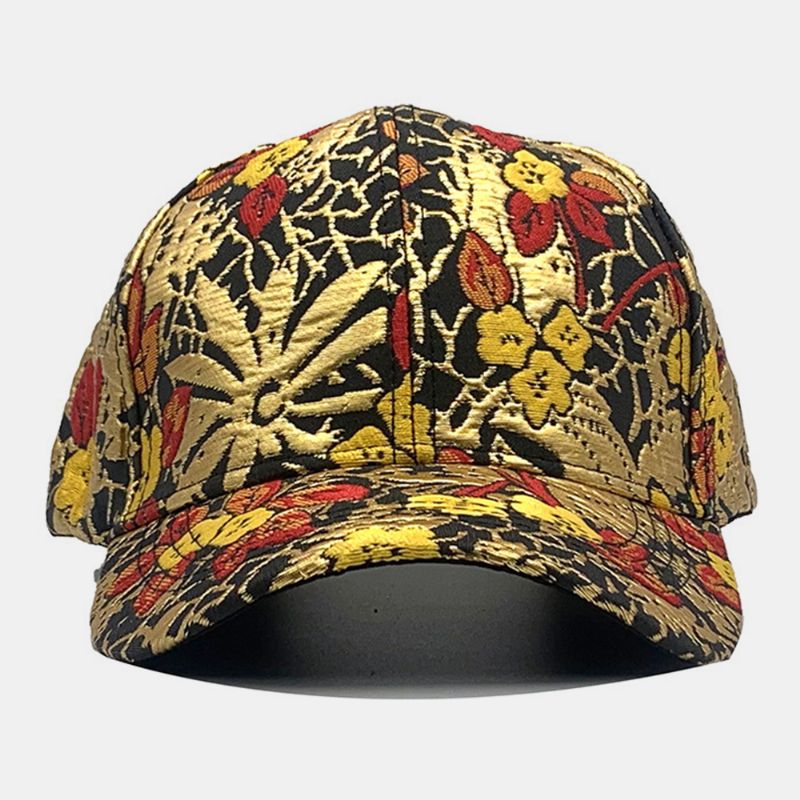 Heren Katoenen Bloemen Overlay Patroon Kleurrijke Casual Gouden Lijn Zonnescherm Baseball Hoed