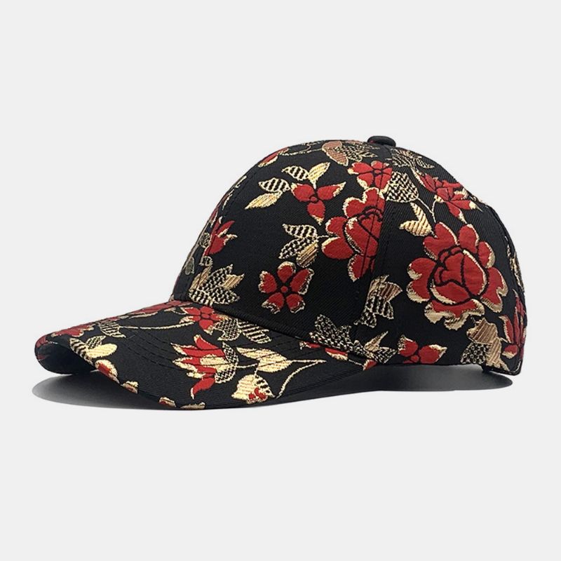 Heren Katoenen Bloemen Overlay Patroon Kleurrijke Casual Gouden Lijn Zonnescherm Baseball Hoed