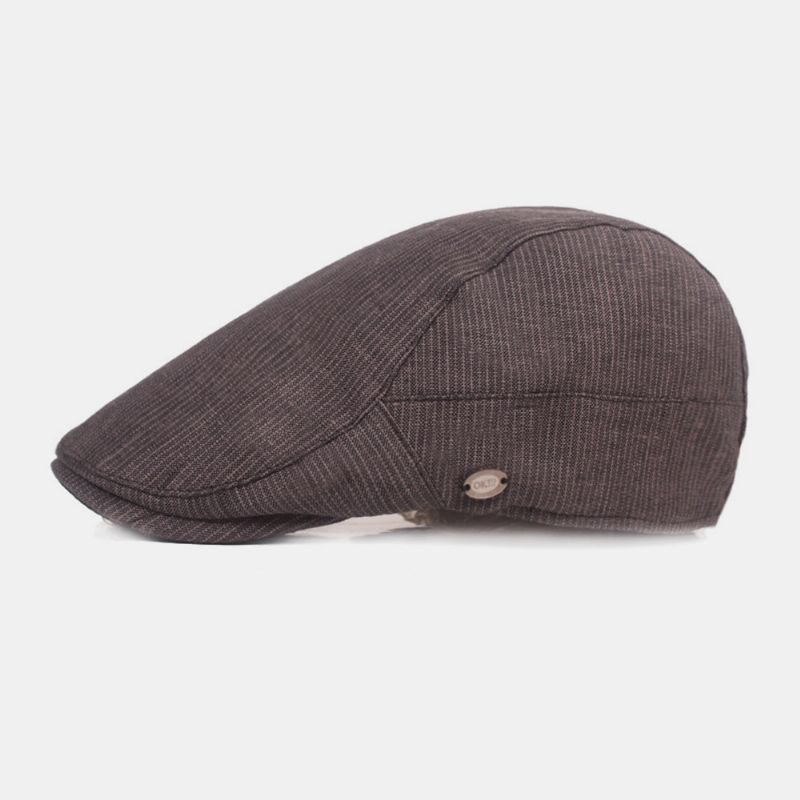 Heren Katoenen Linnen Baret Cap Gestreept Patroon Casual Zonnescherm Forward Cap Platte Hoed