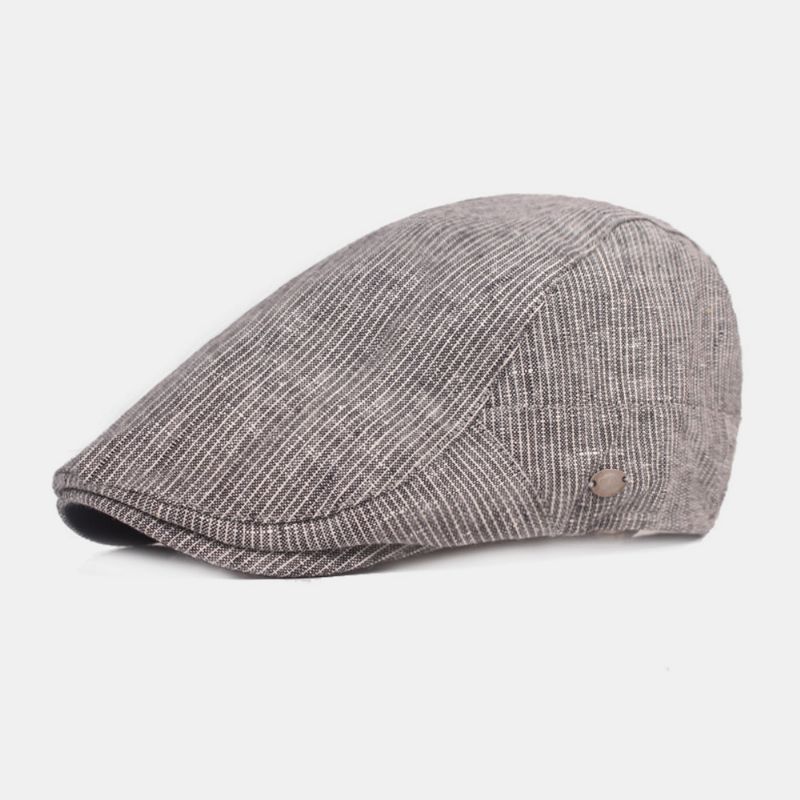 Heren Katoenen Linnen Baret Cap Gestreept Patroon Casual Zonnescherm Forward Cap Platte Hoed