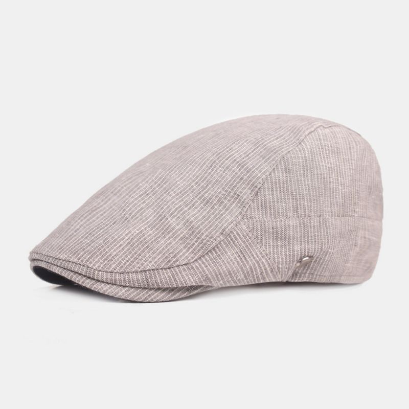 Heren Katoenen Linnen Baret Cap Gestreept Patroon Casual Zonnescherm Forward Cap Platte Hoed