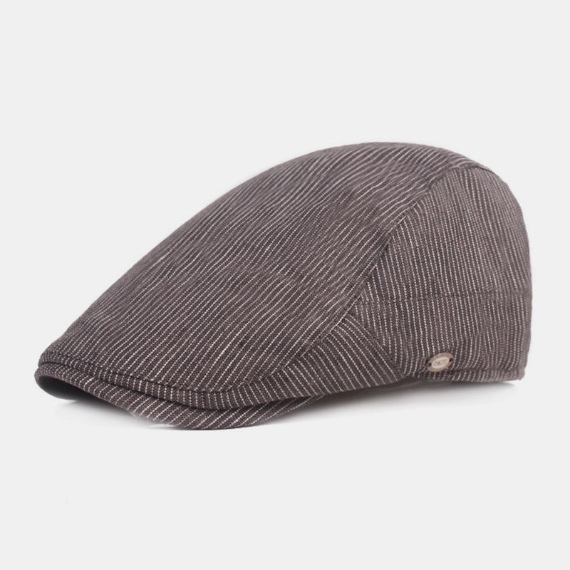 Heren Katoenen Linnen Baret Cap Gestreept Patroon Casual Zonnescherm Forward Cap Platte Hoed