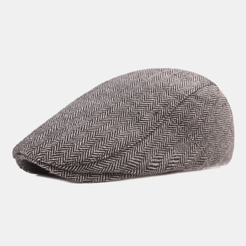 Heren Katoenen Visgraatpatroon Warmte Driver Hat Casual Verstelbare Zonnescherm Forward Hat Baret Platte Cap