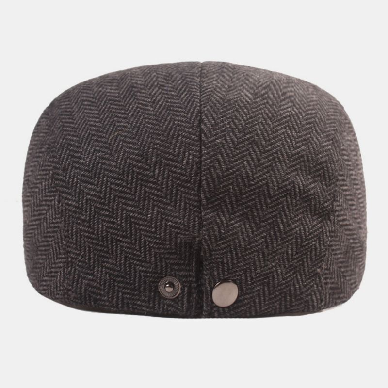 Heren Katoenen Visgraatpatroon Warmte Driver Hat Casual Verstelbare Zonnescherm Forward Hat Baret Platte Cap