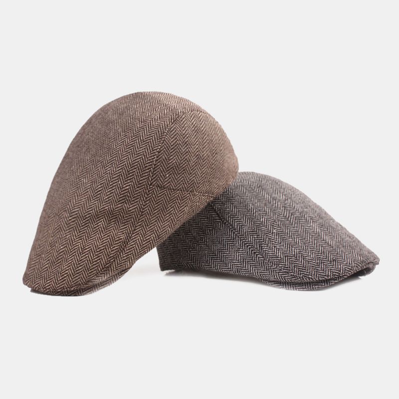 Heren Katoenen Visgraatpatroon Warmte Driver Hat Casual Verstelbare Zonnescherm Forward Hat Baret Platte Cap