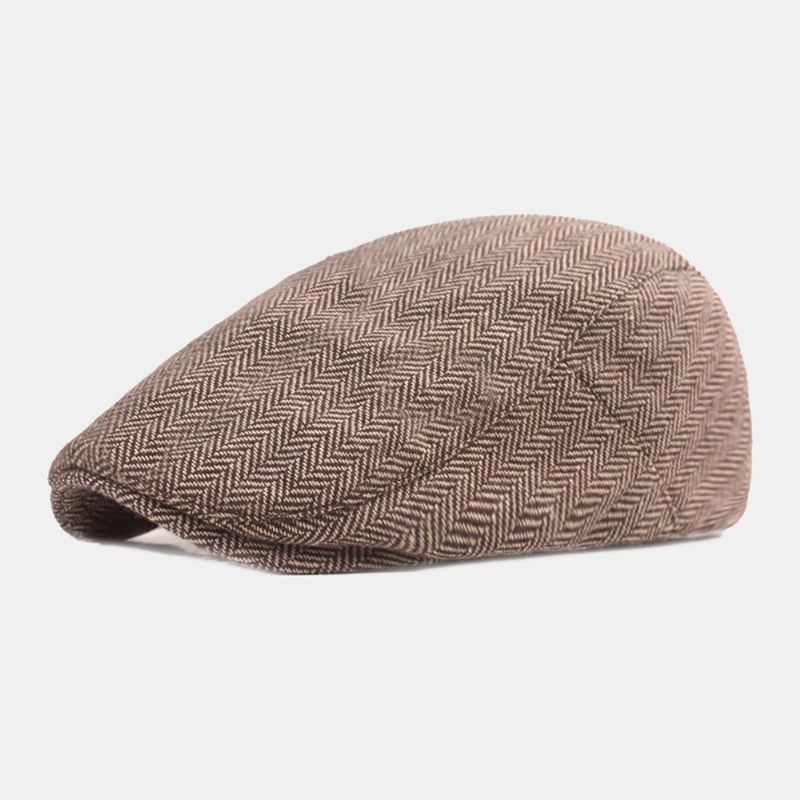 Heren Katoenen Visgraatpatroon Warmte Driver Hat Casual Verstelbare Zonnescherm Forward Hat Baret Platte Cap