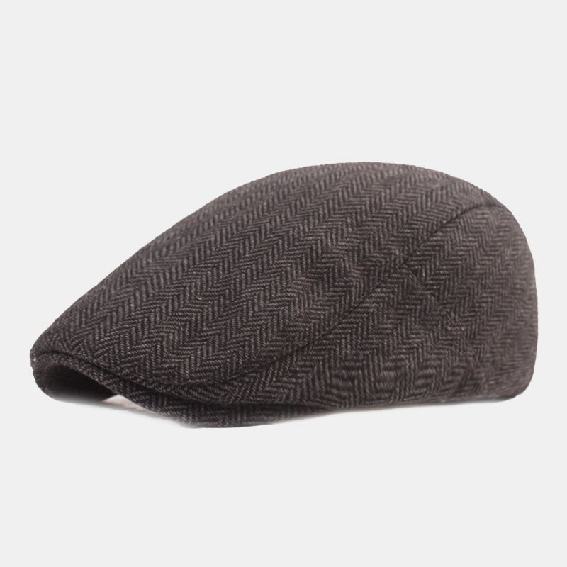 Heren Katoenen Visgraatpatroon Warmte Driver Hat Casual Verstelbare Zonnescherm Forward Hat Baret Platte Cap