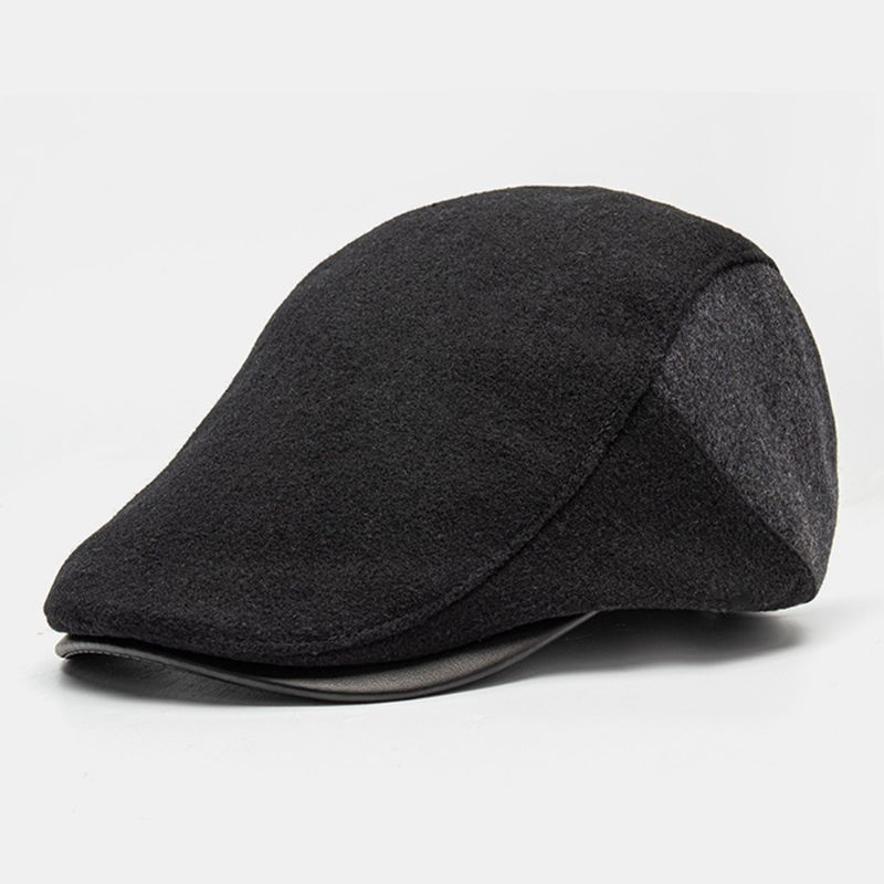 Heren Kleur Matching Leren Rand Platte Cap Herfst Winter Warm Casual Wilde Baretten Forward Hat