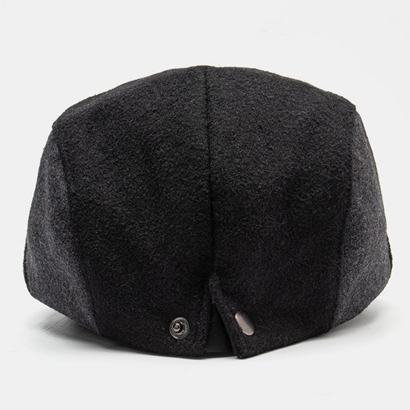 Heren Kleur Matching Leren Rand Platte Cap Herfst Winter Warm Casual Wilde Baretten Forward Hat