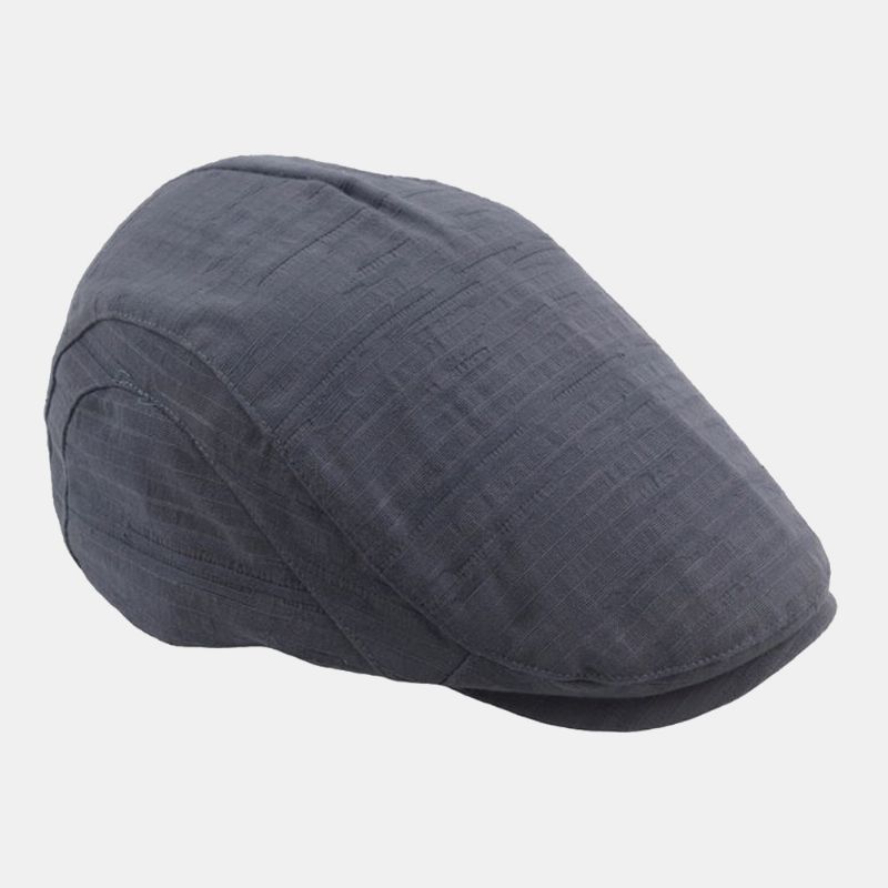 Heren Korte Rand Geplooide Strepen Polyester Katoen Baret Pet Effen Kleur Metalen Label Casual Platte Pet Vooruit Hoed