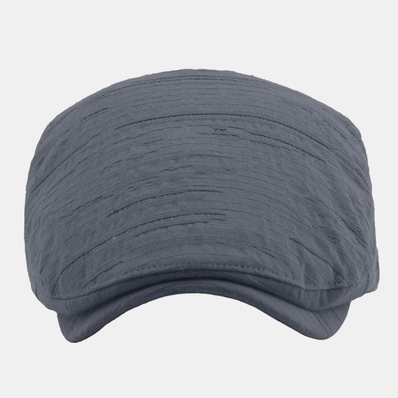 Heren Korte Rand Geplooide Strepen Polyester Katoen Baret Pet Effen Kleur Metalen Label Casual Platte Pet Vooruit Hoed