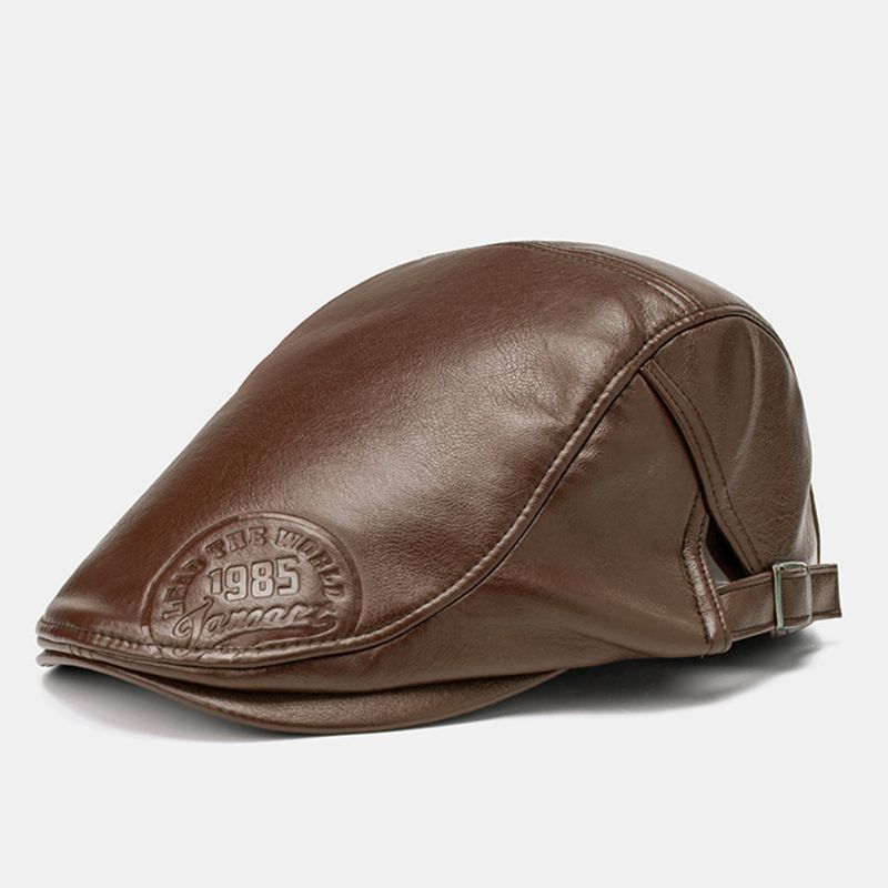 Heren Kunstleer Retro Effen Kleur Universele All-match Forward Hat Baret Hat