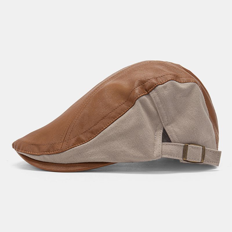 Heren Lederen Stiksels Effen Kleur Baret Pet Verstelbare Outdoor Zonnescherm Platte Pet Ivy Cap