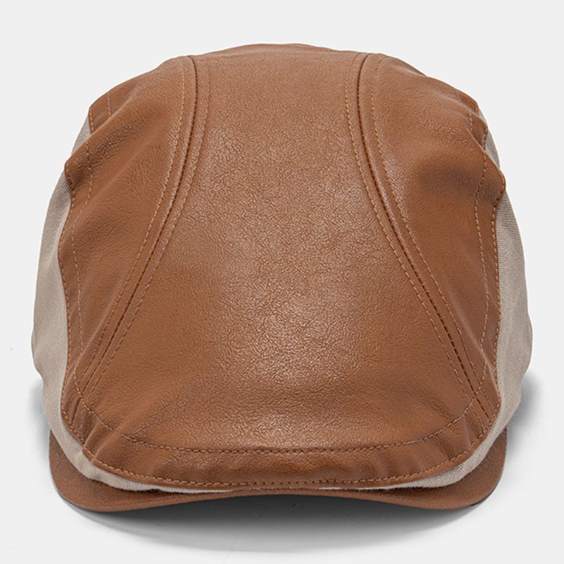 Heren Lederen Stiksels Effen Kleur Baret Pet Verstelbare Outdoor Zonnescherm Platte Pet Ivy Cap