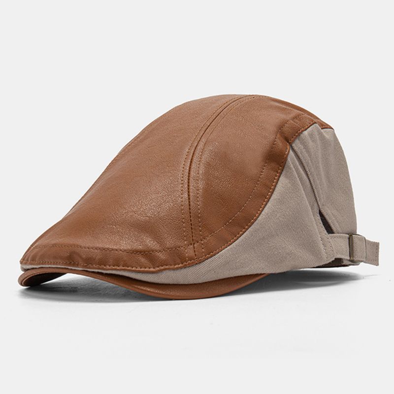 Heren Lederen Stiksels Effen Kleur Baret Pet Verstelbare Outdoor Zonnescherm Platte Pet Ivy Cap