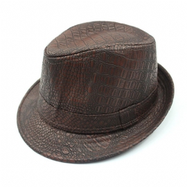 Heren Pu-leer Krokodilpatroon Jazz Hat Outdoor Middeleeuwse Fedora-hoeden Met Brede Rand