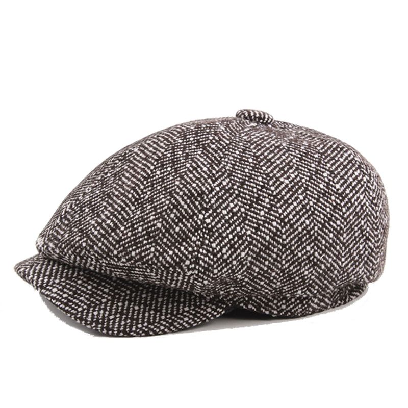 Heren Unisex Vintage Katoenen Achthoekige Pet Winter Streep Gentleman Krantenverkoper Baret Hoed