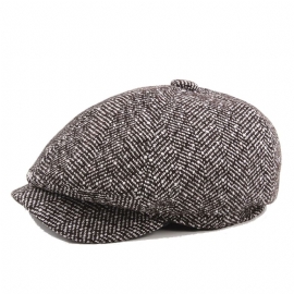 Heren Unisex Vintage Katoenen Achthoekige Pet Winter Streep Gentleman Krantenverkoper Baret Hoed