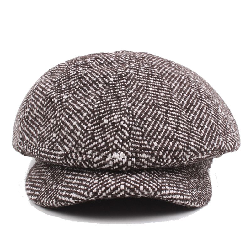 Heren Unisex Vintage Katoenen Achthoekige Pet Winter Streep Gentleman Krantenverkoper Baret Hoed