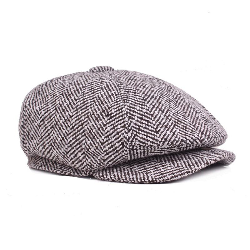 Heren Unisex Vintage Katoenen Achthoekige Pet Winter Streep Gentleman Krantenverkoper Baret Hoed