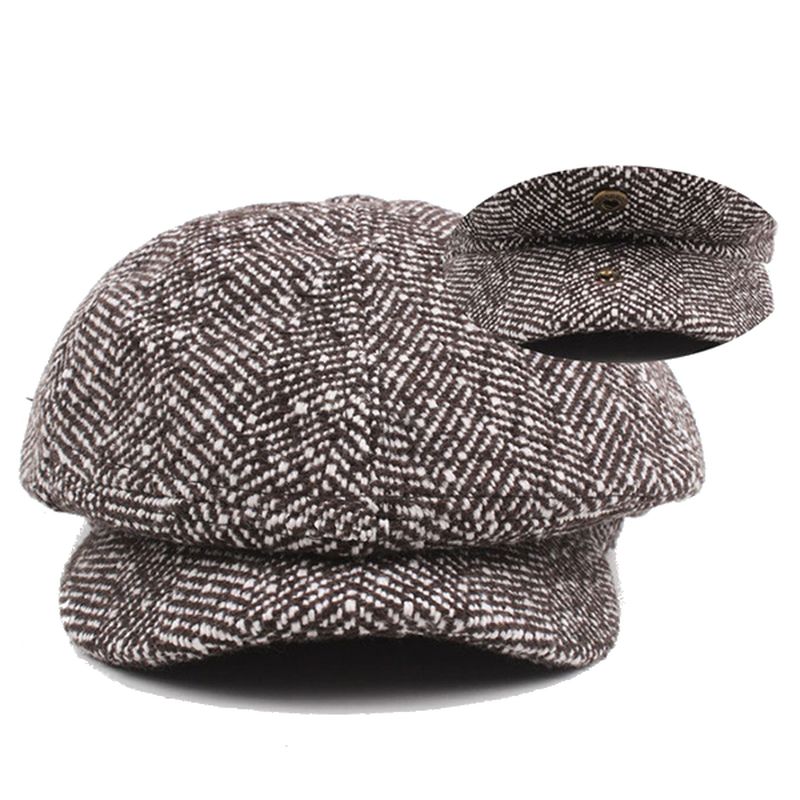 Heren Unisex Vintage Katoenen Achthoekige Pet Winter Streep Gentleman Krantenverkoper Baret Hoed