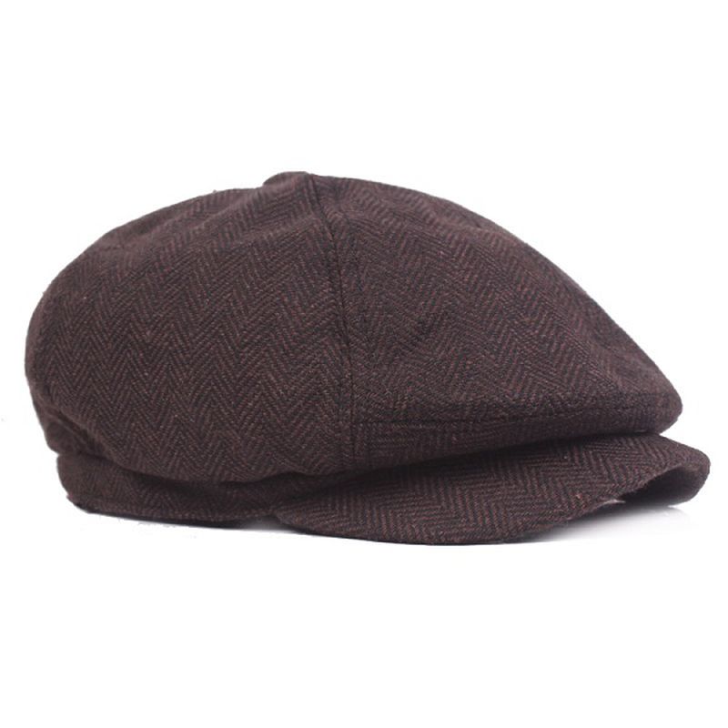 Heren Unisex Vintage Katoenen Achthoekige Pet Winter Streep Gentleman Krantenverkoper Baret Hoed