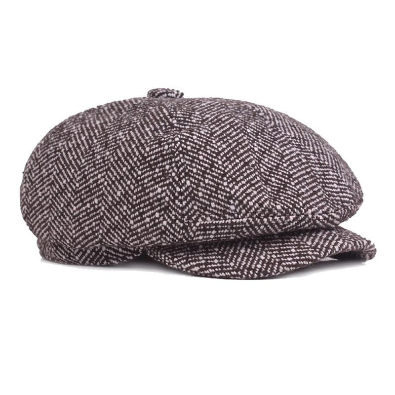 Heren Unisex Vintage Katoenen Achthoekige Pet Winter Streep Gentleman Krantenverkoper Baret Hoed